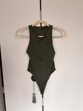 ZARA Olive Sleeveless High-Neck Bodysuit
